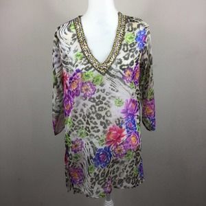 Ninety floral beaded swim cover up